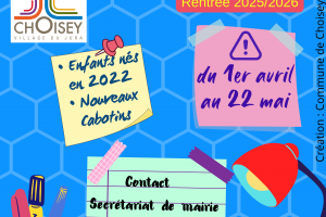 Inscriptions scolaires 2025/2026 à l'école de Choisey