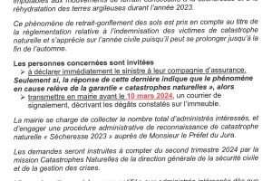 Reconnaissance de l'état de catastrophe naturelle 2023 -  Phénomène de sécheresse/réhydratation des sols