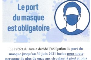 Covid 19 : port du masque prolongé sur toutes les communes jurassiennes jusqu'au 30 juin
