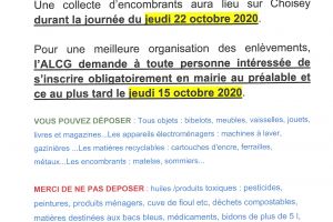 Collecte des encombrants par l'ALCG en 2020