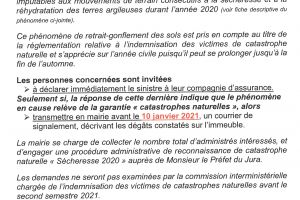 Reconnaissance de l'état de catastrophe naturelle 2020 - Phénomène de sécheresse/réhydratation des sols