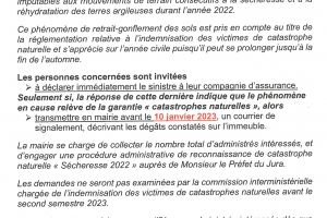 Reconnaissance de l'état de catastrophe naturelle 2022 - Phénomène de sécheresse/réhydratation des sols